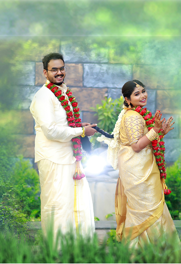 groom hold the hand on bride hair with different poses in wedding photography
